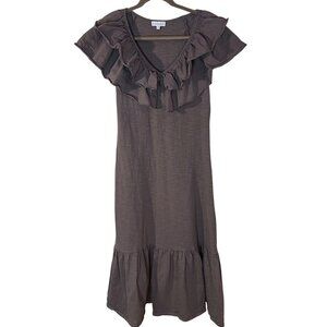 Womens Brown Cotton Midi Dress With Ruffle Details By S'EDGE Size S